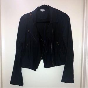 Light Faux Denim Jacket with Zippers